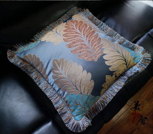 Luxury Flannelet Leaves Embroidery Customize Pillow Case Wedding Sofa Chair Bedding Hotel Decorative Cushion Cover Pillowslip