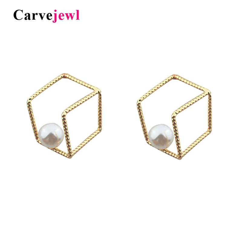 Carvejewl New Fashion Geometric Stud Earrings For Women acrylic pearl  Design Elegant Earrings For Birthday Wedding Gift Brincos