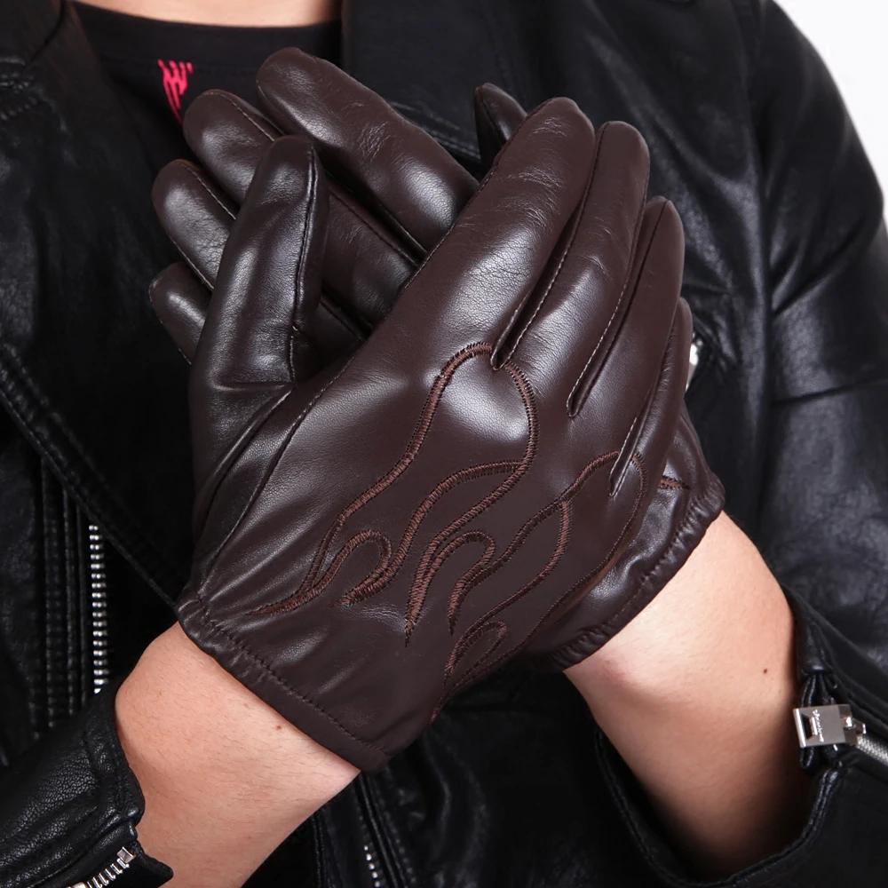 Men's Sheepskin Gloves Male Autumn Winter Plus Velvet Thicken Warm Genuine Leather Touchscreen Gloves Motorcycle M050NC2