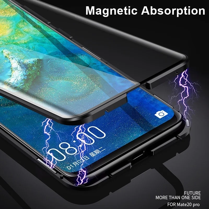 For Huawei Mate 20 Pro Magnetic Case  360 Front and Back Double-sided Tempered Glass Case for Huawei Mate 20 Pro Metal Bumper
