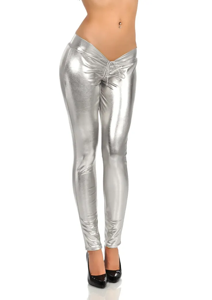 New Faux Leather Catsuit Pencil Pants Low Waist Casual Pants Sexy Underwear Leggings Night Club Dance Wear Sliver Gold FX1100