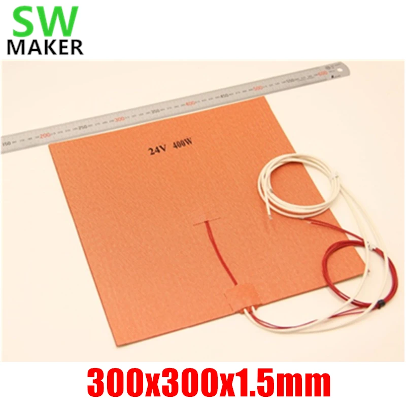 

30X30CM12V/24V 400W Silicone Heater Huge size 300x300mm for Reprap 3D Printer Heated Bed Pad with NTC 3950 Thermistor