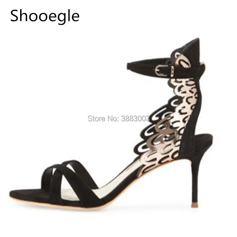 Exquisite Fashion Wing High Heel Cut Out Women Sandals Open Toe Buckle Strap Pumps For Party Wedding