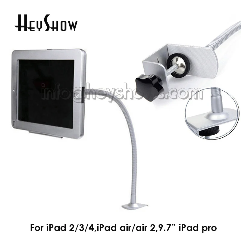 Flat PC Display Enclosure Computer Lock Case with Clamp for iPad, Flexible Security Lock, Tablet Table Mount, 2, 3, 4, Air