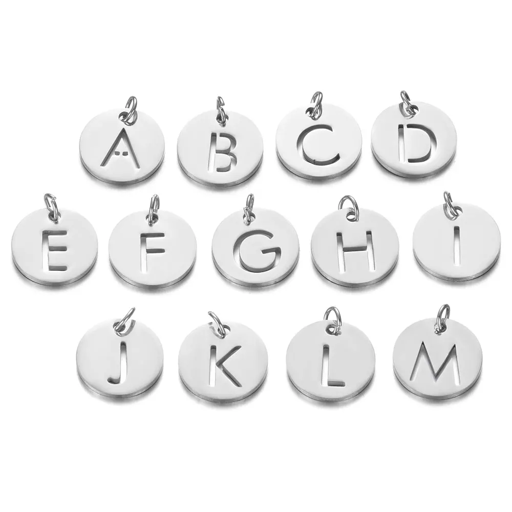 10Pcs/Lot 12mm Round A-Z Initials Pendant 316L Stainless Steel Letter Charms Fashion Name Pendants for Making DIY Necklace