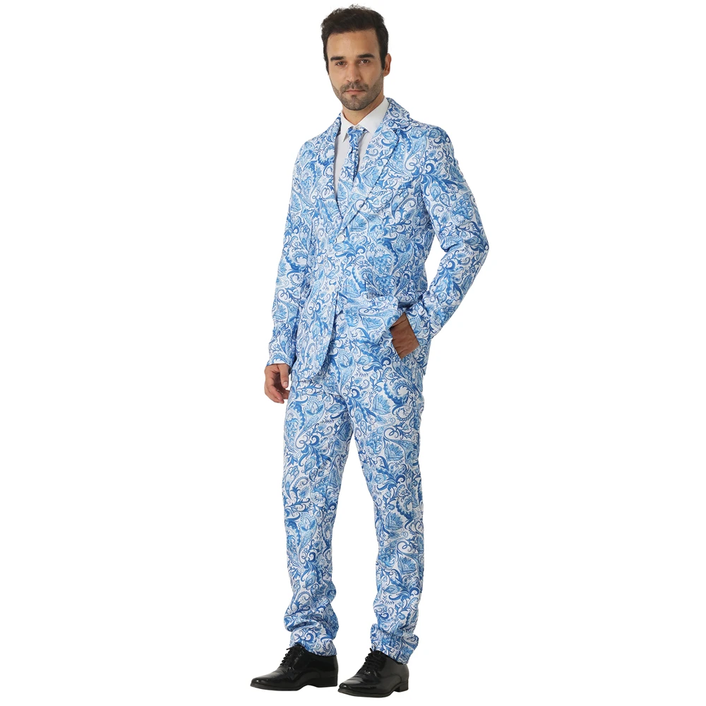 RAGE 2018 Blauw Bloemen Suits Mannen Halloween Kostuums Blazer Cosplay Fashion Wedding Suits Carnaval Party Club Outfit