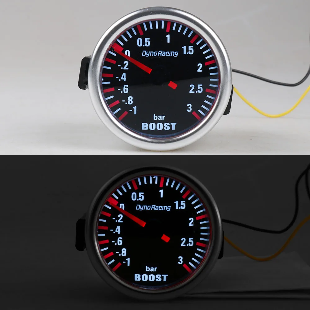 Dynoracing 2\'\'52MM 3 BAR Boost Turbo Gauge Mechanical White Led Boost Gauge Smoke lens Boost Sensor BX101537