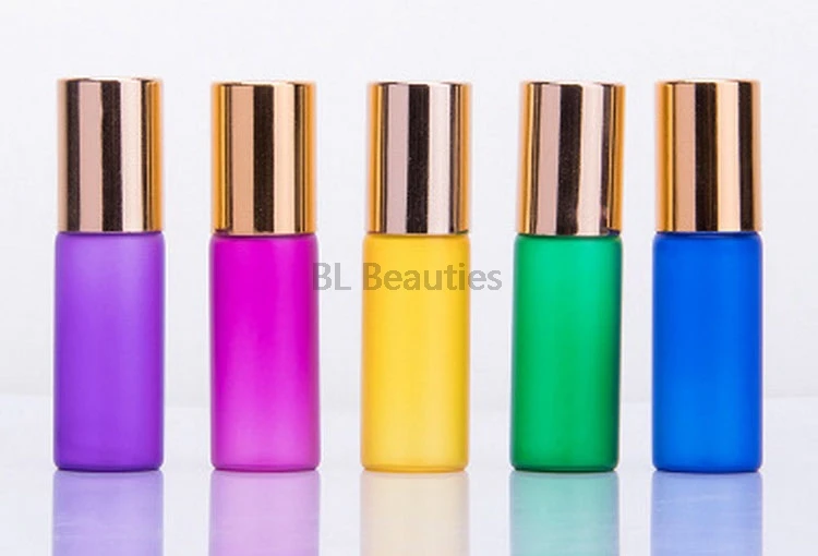 5ml Empty Mini Glass Roll On Bottle For Essential Oils,Refillable Colorful Perfume Containers With Stainless Steel Roller Balls