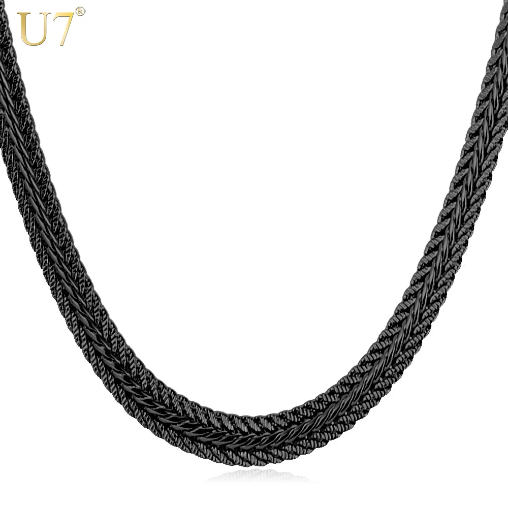 U7 Men Long Necklace Black Trendy  6MM 6 Size Unique Foxtail Chain Necklaces & Pendants Men Fashion Jewelry N561