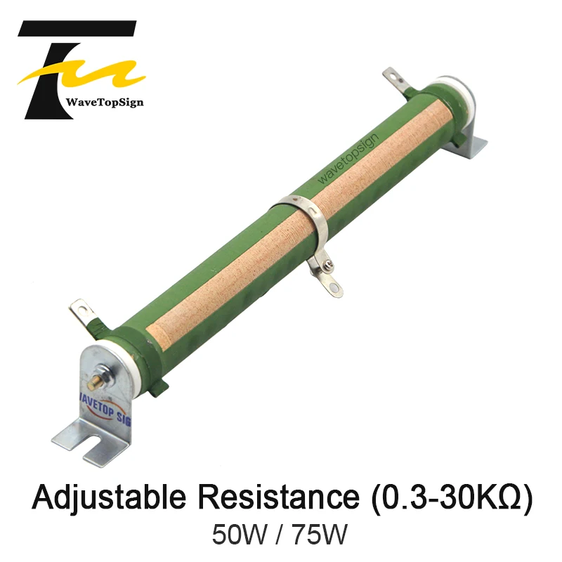 WaveTopSign High-Power Tube Type Wire Wound Resistors RX20 Ceramic Resistor 50W 75W Resistance Range Adjustable Resistance