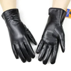 Gants d'hiver en peau de mouton pour femme, doublure en fourrure de lapin blanche, coupe-vent, pour l'extérieur