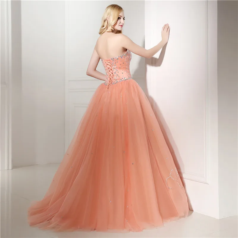 Forevergracedress Real Images Peach Color Quinceanera Dress New Sweetheart Long Beaded Backless Formal Party Gown Plus Size