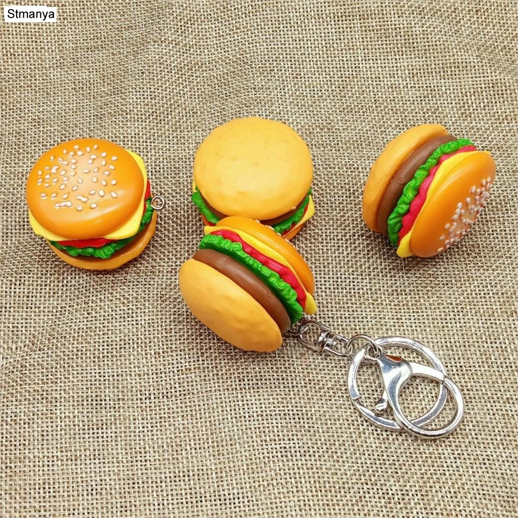 Neue simulation hamburger Schlüssel Kette Neue Anhänger Tasche Charme Zubehör handgemachte harz lebensmittel Auto Schlüssel Ring Schöne Keychain K1712