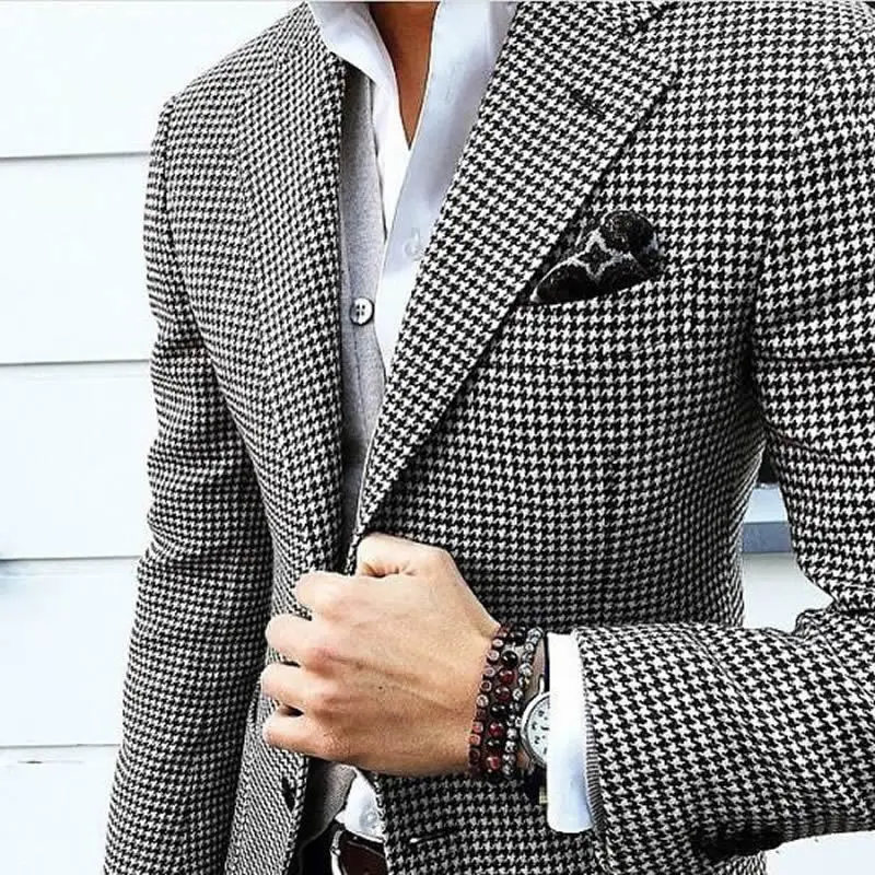 Mens Checkered Suit Houndstooth Custom Made Men Dress Suits,Tailored Casual Men Suits Duotone Weave Hounds Tooth Check,Dogstooth