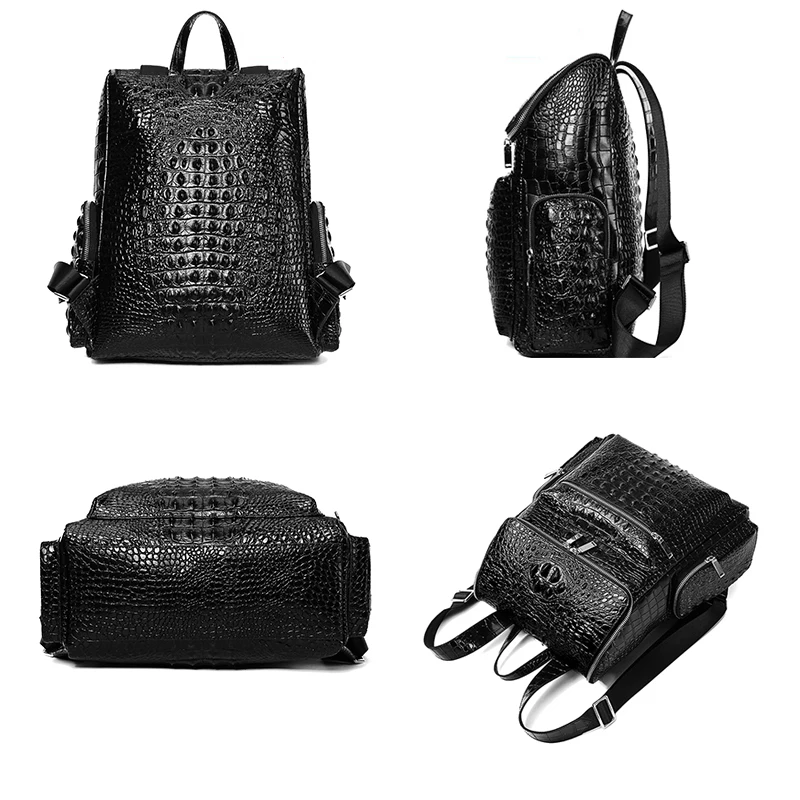 Luxury Brand 100% Genuine Leather Men Backpack Alligator Real Natural Leather Student Backpack Boy Computer Laptop Bag 15 Inch