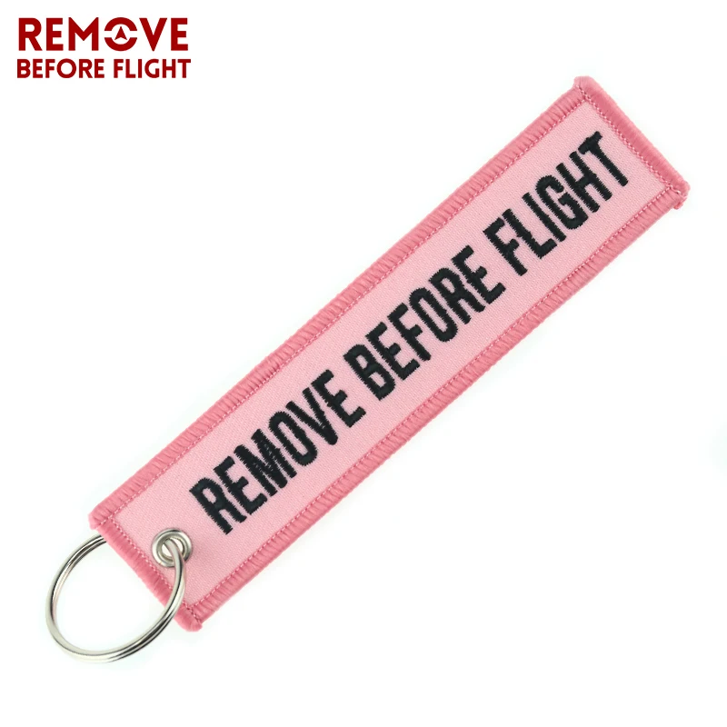 5PCS REMOVE BEFORE FLIGHT Key Chain Safety Tags for Cars Motorcycles Keyring Pink Embroidery Fashion Keychain Key Fob chaveiro