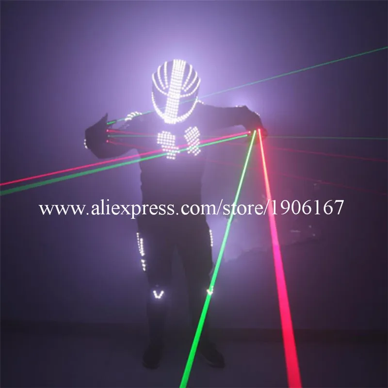 Stage LED luminous performance costume bar night singer DJ performance illuminated helmet red green laser gloves Halloween props