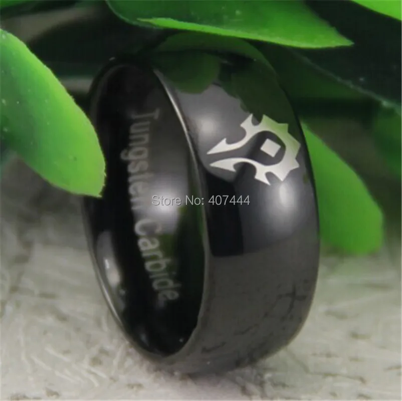 Free Shipping USA UK Canada Russia Brazil Hot Sales 8MM Black Dome World of Warcraft Horde Men\'s Comfort Tungsten Wedding Ring