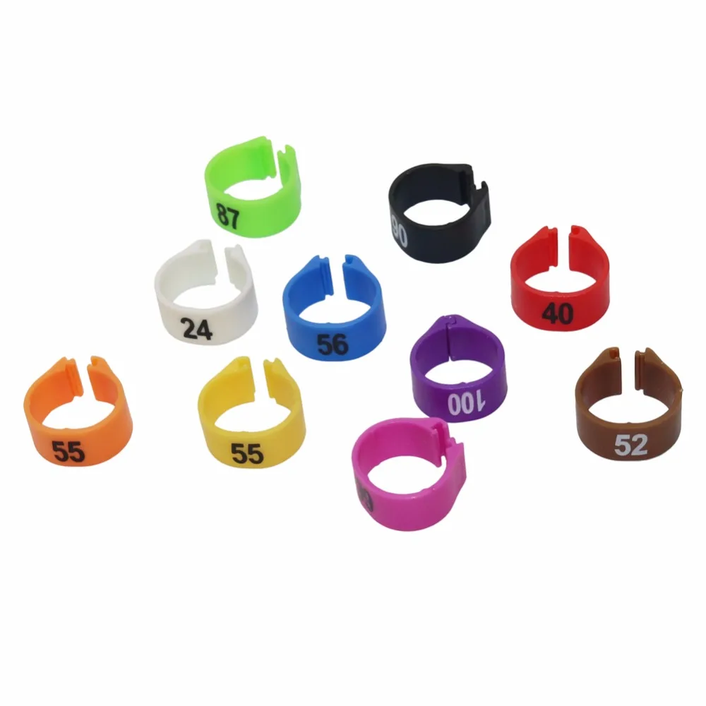 100 Pcs 1-100 Numbered Poultry Leg Bands Inner Diameter 12mm 14mm Digital Bird Foot Ring Pigeon 10 Colors Pet Product