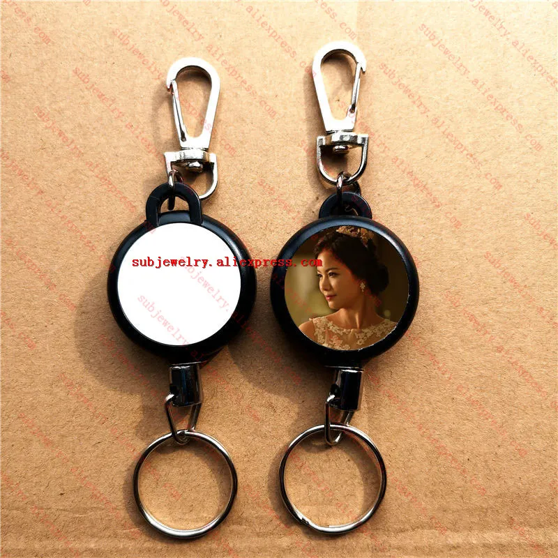 sublimation blank plastic retractable key ring Chain hot transfer printing blank consumables can print two sides 20pcs/lot