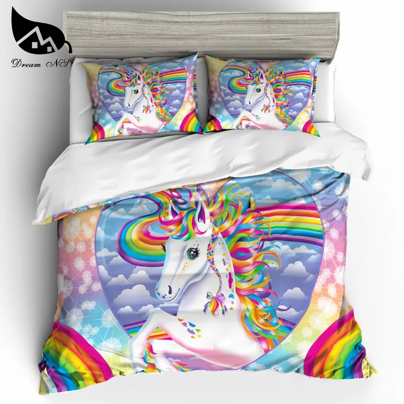 Dream NS Cartoon Bedding Set Polyester Fiber Duvet Cover Dream Unicorn Style Printing Quilt Cover Pillow Case Home Bedding Set