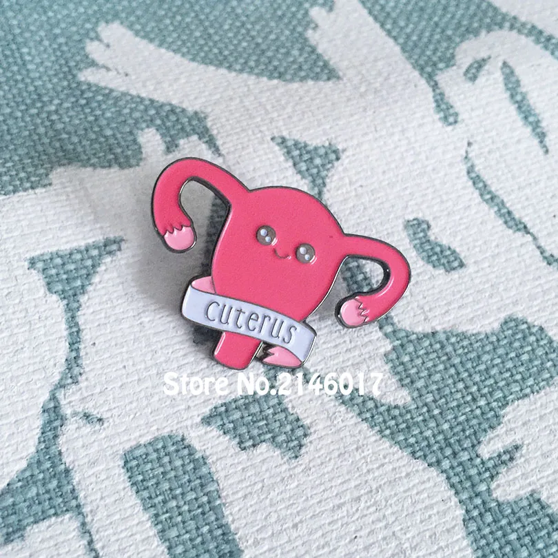 50pcs Custom Lapel Pins Uterus Feminist Badge 1'' High Cuterus Enamel Pin and Brooch Women Gift Metal Craft