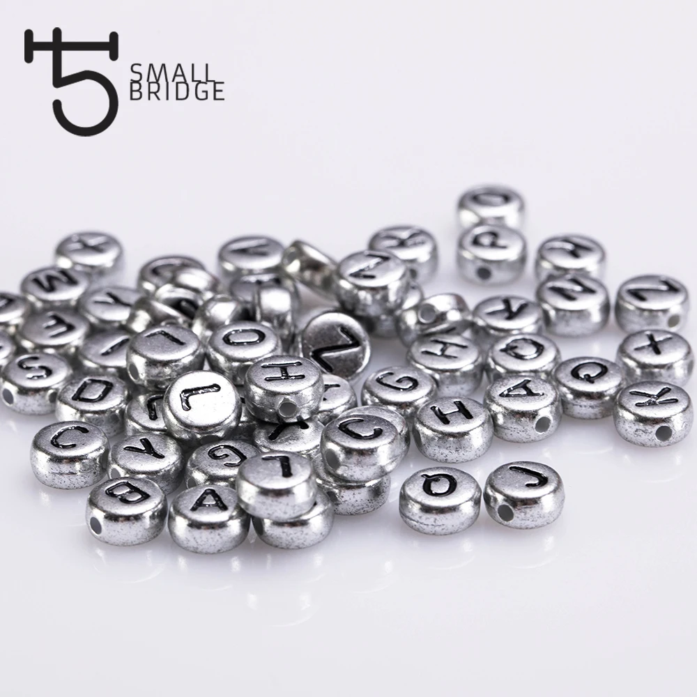 4*7mm Silver colour Letter Alphabet Beads For Jewelry Making Diy Accessories Flat Round Plastic Acrylic Beads Wholesale P604
