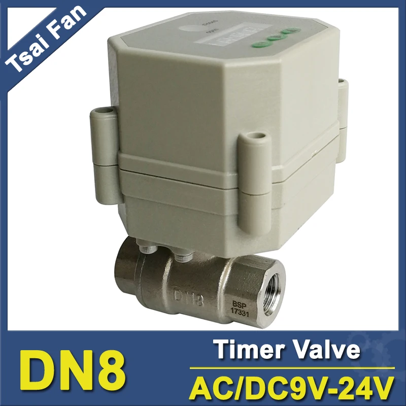 

Tsai Fan AC/DC9-24V Motorized Ball Valve with Timer BSP/NPT 1/4'' SS304 Timer controlled valve for Auto Water Supply