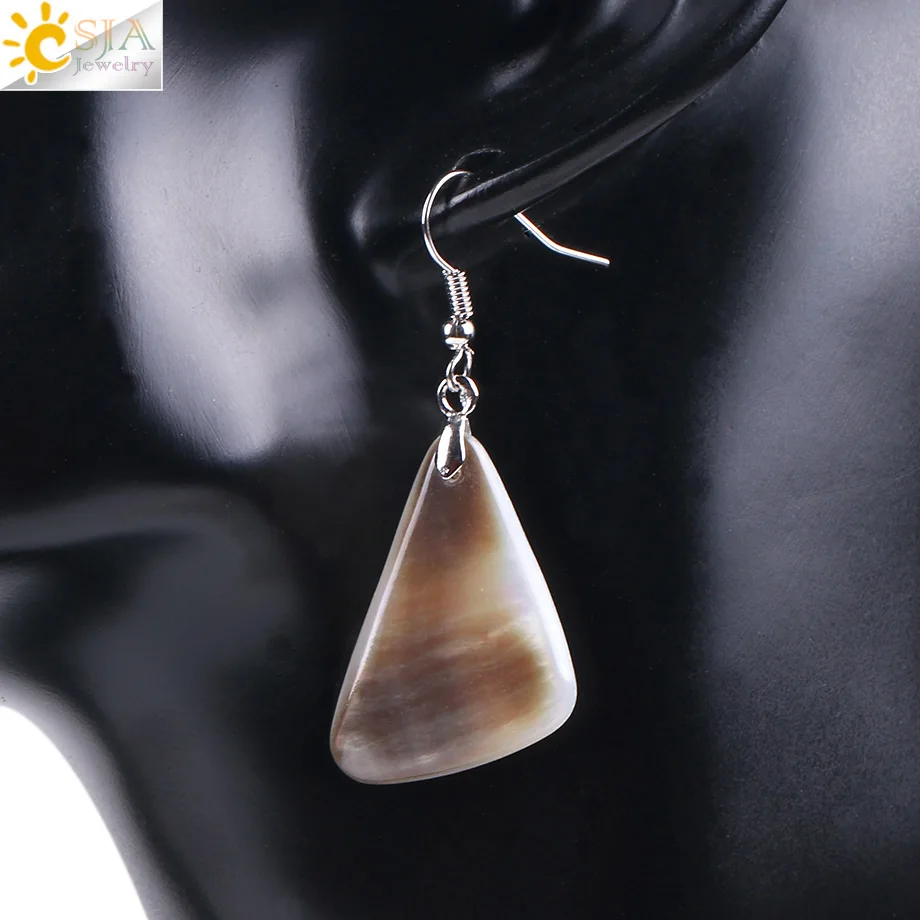 CSJA Vintage Geometric Natural Stone Black Shell MOP Bead Drop Earrings for Women Ear Pendant Dangle Reiki Earrings Jewelry E842