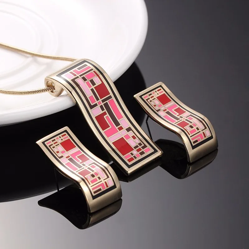 2018 Hot Sale Ensemble Bijoux Goias  Jewerly Sets For Women Necklace/earrings Enamel suits Parure Femme Wedding Jewelry Fashion