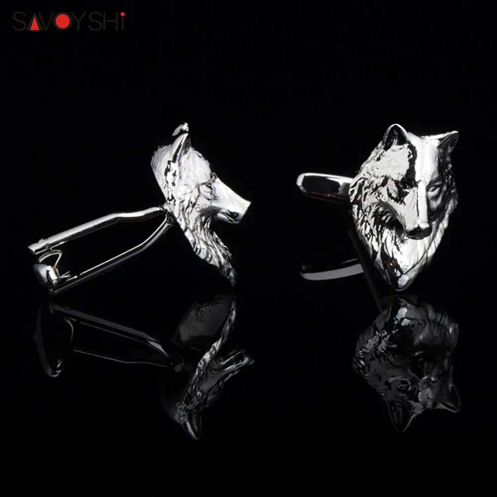 SAVOYSHI Wolf Head Cufflinks for Mens Shirt Cuff nails High Quality Novelty Silver Color Animal Cuff links Brand Fashion Jewelry