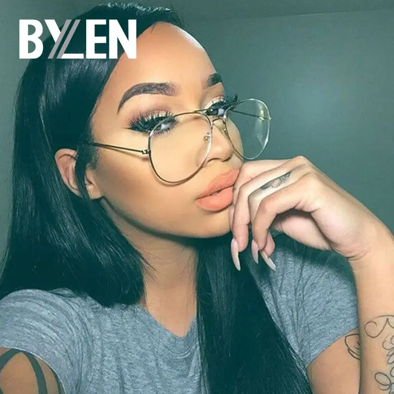 Fashion Vintage Metal Twin-Beams Glasses Women Optical Eyewear Frame Men Brand Eyeglasses Frames Gold Shield Clear Glasses