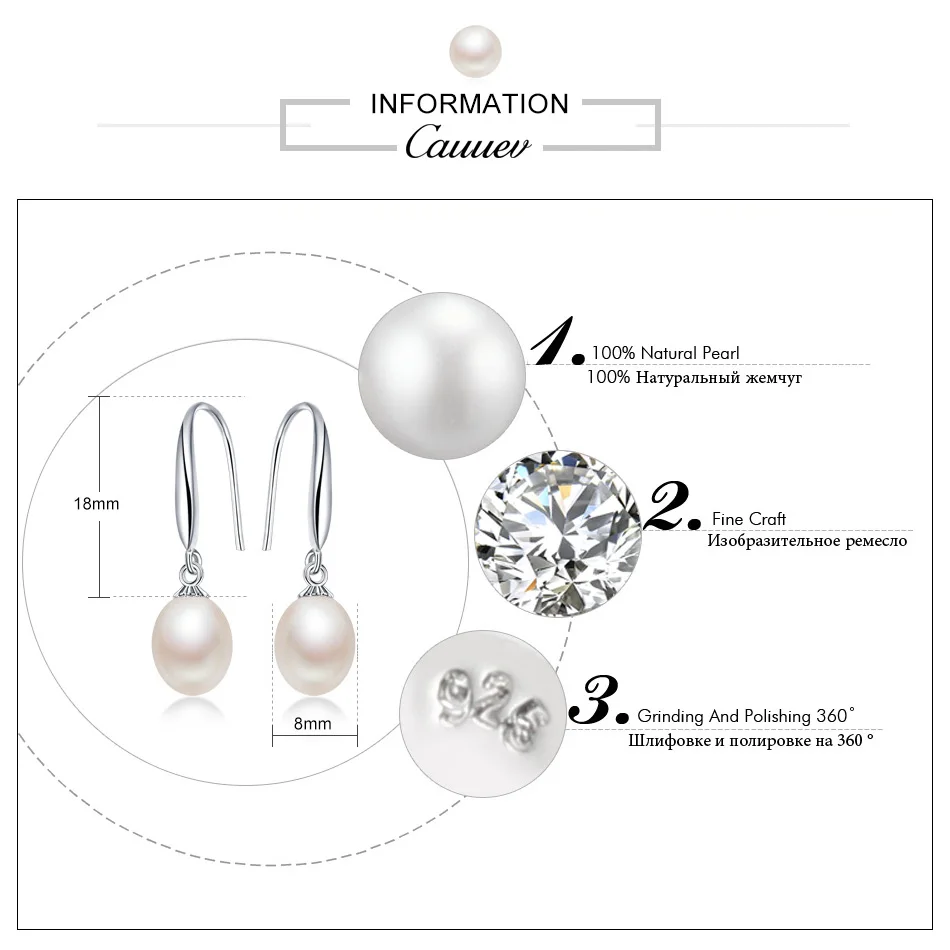 Elegant 8-9mm water drop real freshwater pearl earrings classic 925 silver earrings for women wholesale with gift box Jewelry