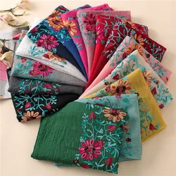 2022 Plain Embroider Floral Viscose Shawl Scarf From Indian Bandana Print Cotton Scarves and Wraps Soft Foulard Muslim Hijab Cap