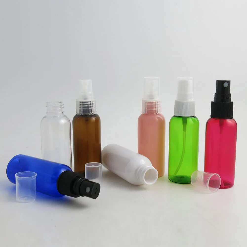 

50 x 50ml Portable Plastic Perfume Bottle 50cc Round Shoulder Plastic Atomizer 5/3oz Cute Mist Sprayer Half Cover Containers