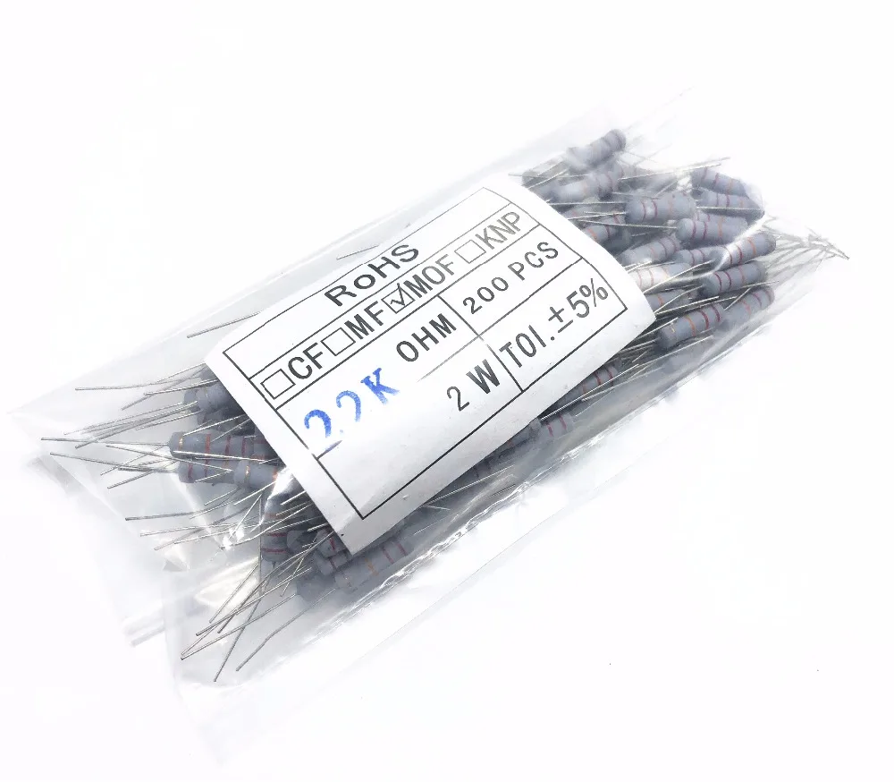 200PCS 2 WATT 220R 2W 220 OHM 5% CARBON FILM RESISTOR