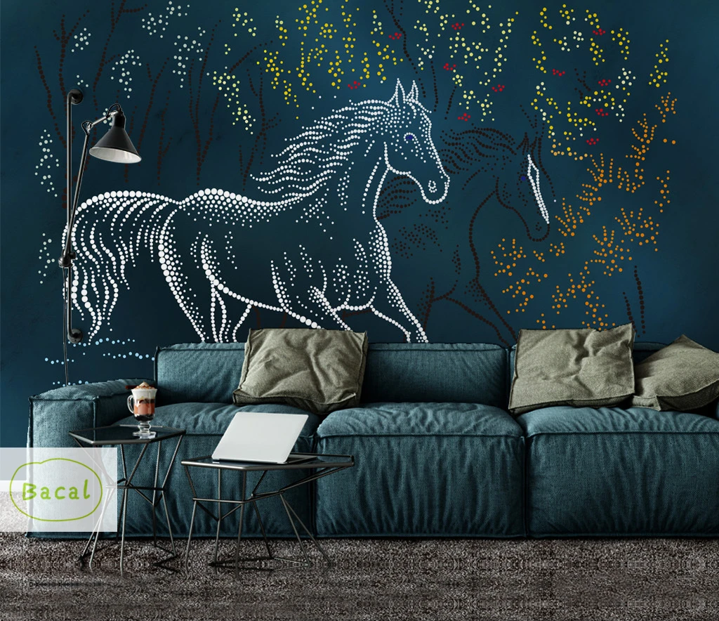 Bacal Custom Any Size Mural Wallpaper 3D European Embossed Abstract White Horse Wallpaper Bedroom Home Decor Background Mural