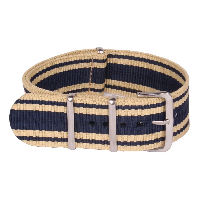 20 mm Stripe Navy Beige Woven Fiber watchband 20mm Nylon Watch Bracelet Straps Wristwatch Band Buckle Cheap fabric