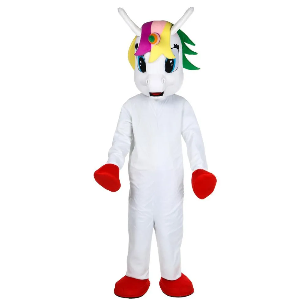 Costume della mascotte dell'unicorno Costume della mascotte del cavallo volante arcobaleno Pony Costume operato per la festa di Halloween degli animali adulti