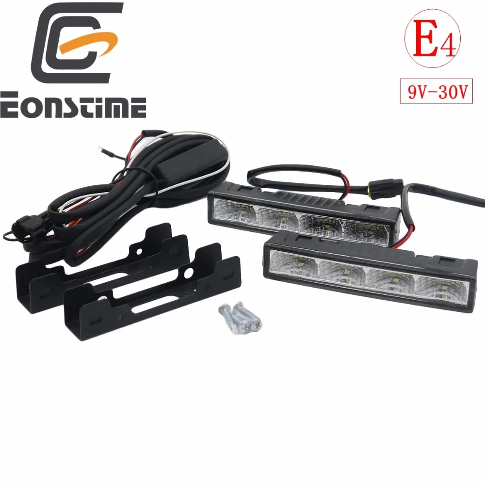 Eonstime 2cps 12V/24V Highlight LED Daytime Running Lights DRL 6000K Ultra-low Power Consumption 4LED 5050 ABS+Host Harness