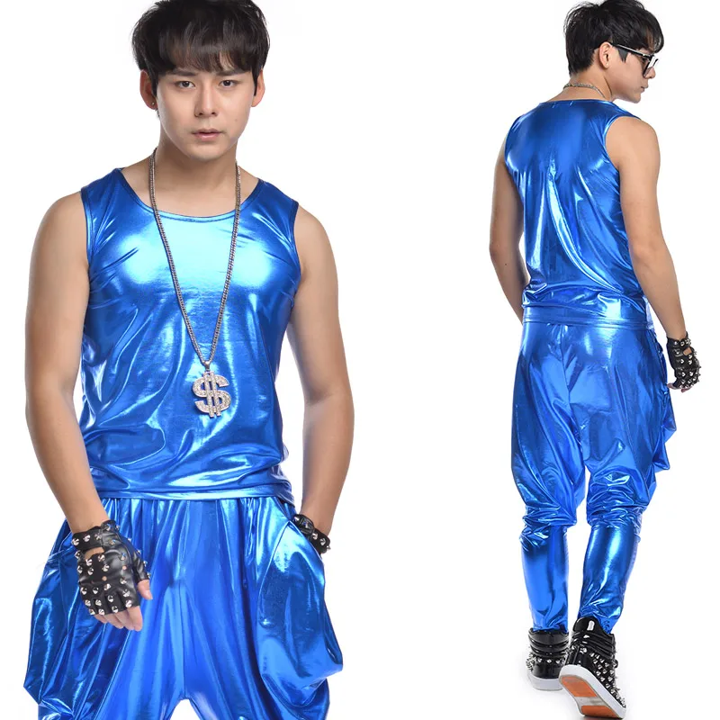 Hip Hop Dance Costumes Male Blue Suit Set Street Dancing Clothing Ds Dj Costumes Adults Singer Dancer Nightclub Show Wear DT777