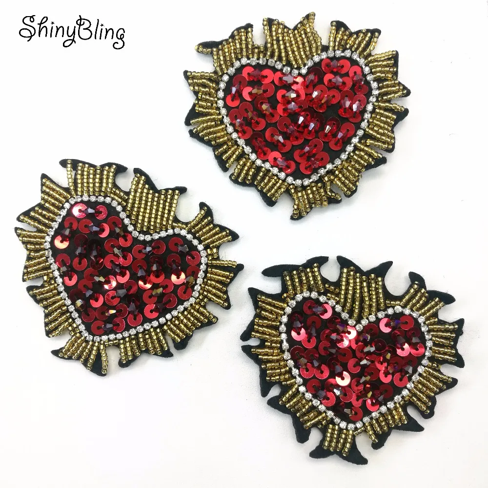 3D Handmade Rhinestone beaded Patches HEART Sew on sequin Crystal patch for clothing beading Applique cute patch