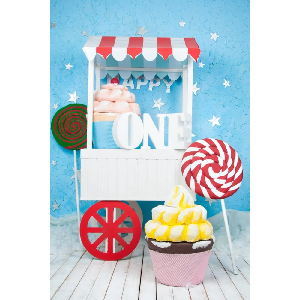 Laeacco Sweets Cake Ice Cream Cart House Baby Children Birthday Scene Photography Background Photographic Photo Backdrop Studio