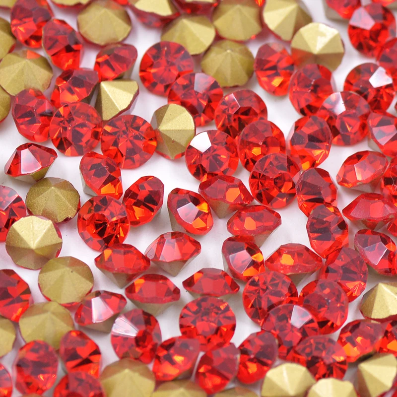 JUNAO SS6 8 10 12 16 20 30 Red Glass Crystals Pointback Rhinestones Round Stones and Crystals Nail Art Glass Strass Beads