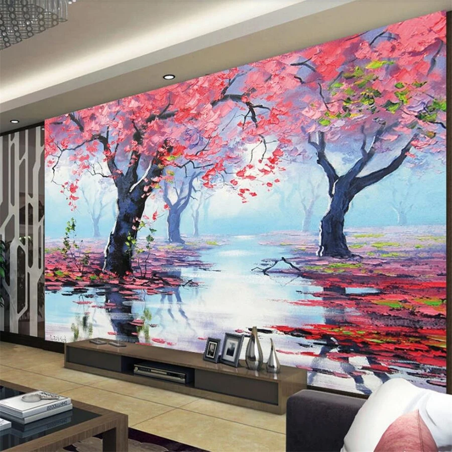 papier peint Custom wallpaper 3d mural landscape forest beautiful oil painting TV background wall living room bedroom wallpaper