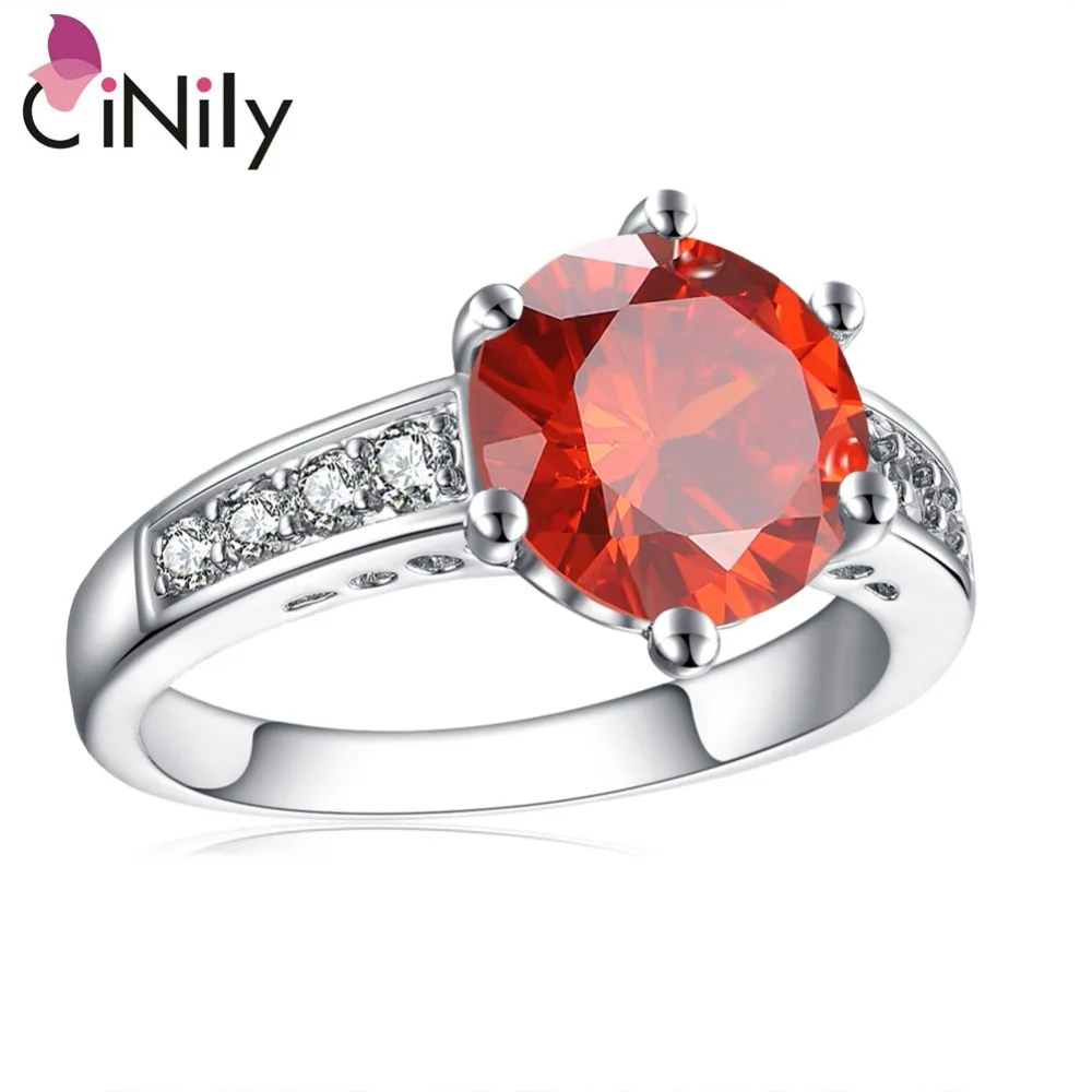 CiNily Created Garnet Cubic Zirconia Silver Plated Wholesale Hot Sell Fashion Jewelry for Women Wedding Ring Size 6-9 NJ11142-44