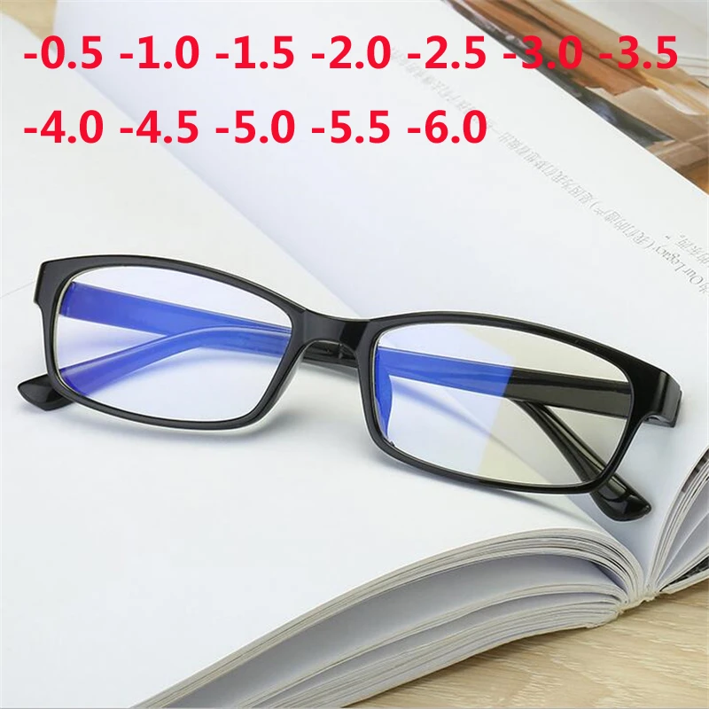 Black Frame Anti-Blu-ray Square Nearsighted Eyeglasses Women Men Plastic Minus Degree Prescription Glasses -0.5 -1.0 To -6.0