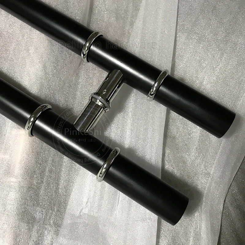 

Wooden door pull and push handle wholesale glass door hardware black color round handle, heavy duty stainless steel door handle