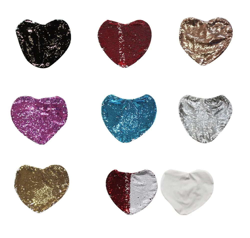 

Free Shipping 6pcs/lot New style Blank Magical Sequins item Heart Pillowcase For Sublimation INK Print DIY Gifts 40x40cm