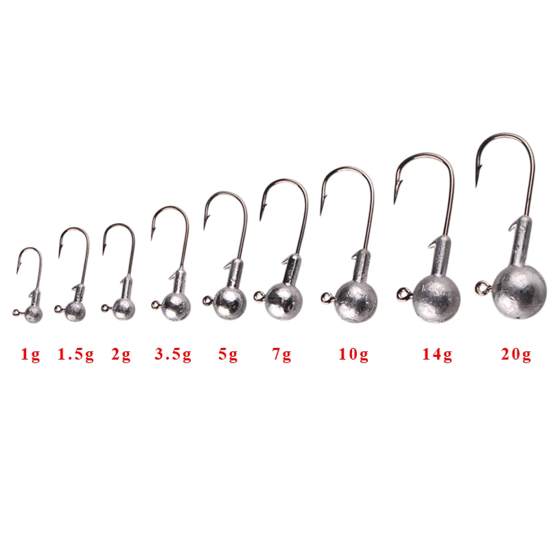 BASSKING 20Pcs 1g-20g Lead Head Barbed Fishing Hook Jig Bait Hooks For Soft Lure Fishing Tackle Pesca Accessories Jigging Hooks